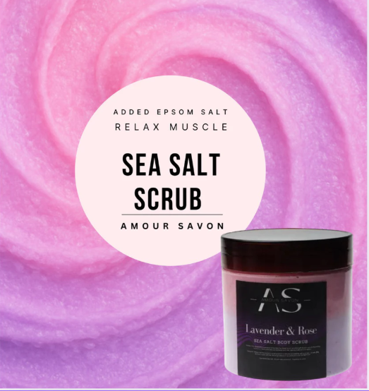 Lavender & Rose Sea Salt, Epsom Salt & Shea Butter Ice Cream Body Scrub